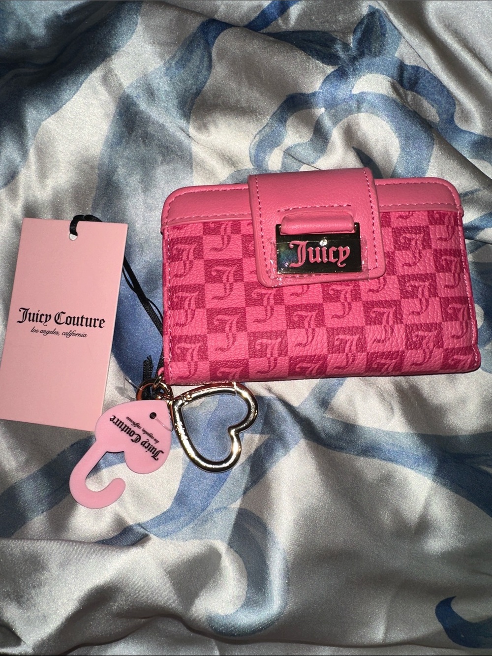 Juicy Couture Hot Pink Monogram Wallet with Heart Keyring